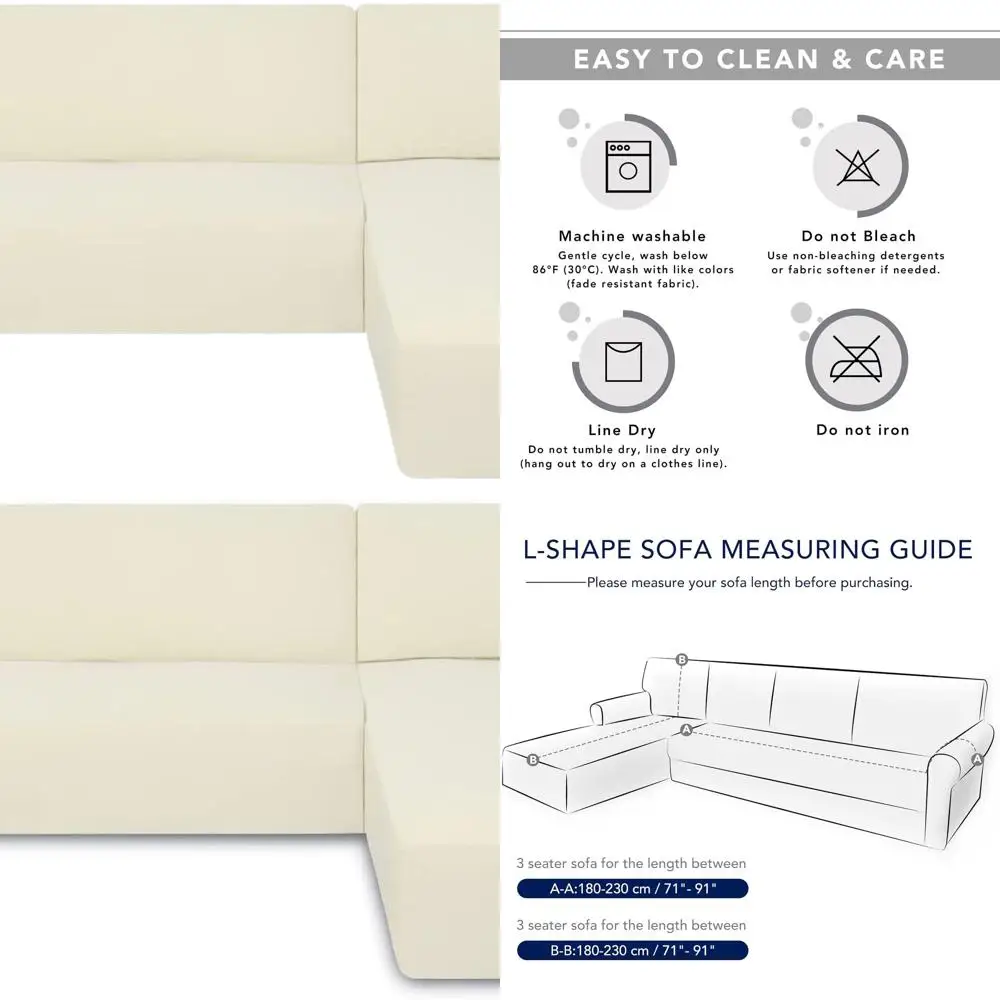 

Эластичные чехлы для диванов L-образной формы, смесь полиэстера, противоскользящий, комплект из 2 предметов для 3-местного дивана и шезлонга, идеально подходит для семьи