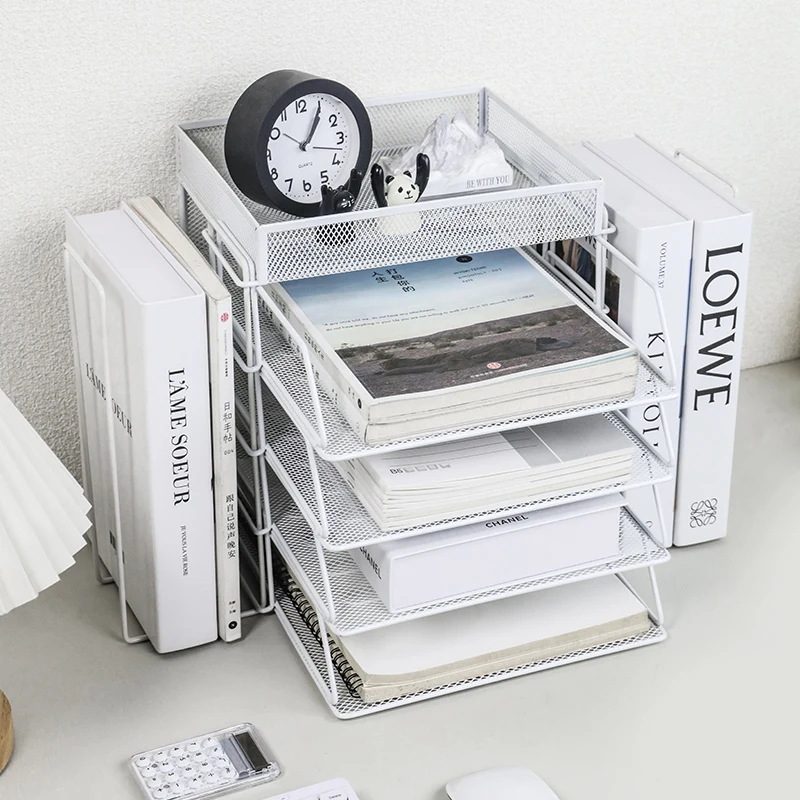 Desk storage and accessories, 4-tier paper trust tray storage box with file holder, desk storage office supplies, desk storge