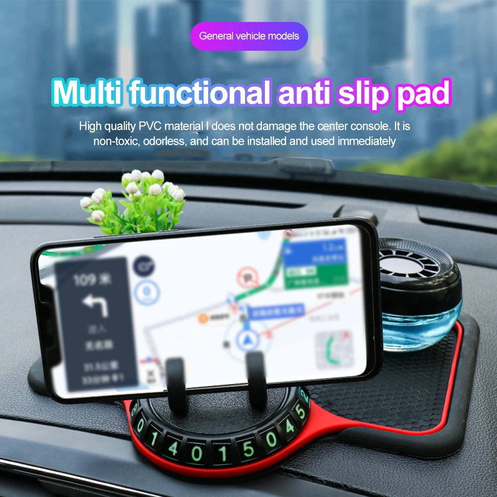 

Car Anti-Slip Storage Mat Phone Holder Dashboard Organizer Heat-Resistant Waterproof Built-in aromatherapy With Parking Number