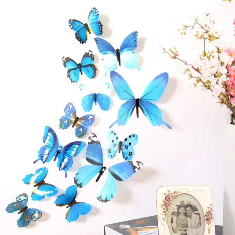 48pcs/4set 3D Crystal Butterflies Wall Decor Simulation Butterflies Wall Sticker Artificial Butterfly Living Room Home Decor