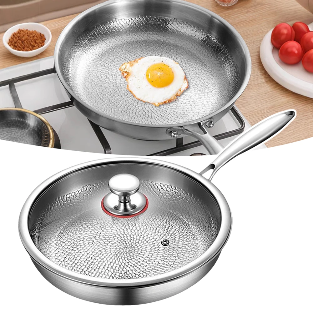 Titaniums Frying Pan With Lid Uncoated Nonstick Flat Bottom For Healthier Cooking Kitchen Essential For Frying And Stir-Frying