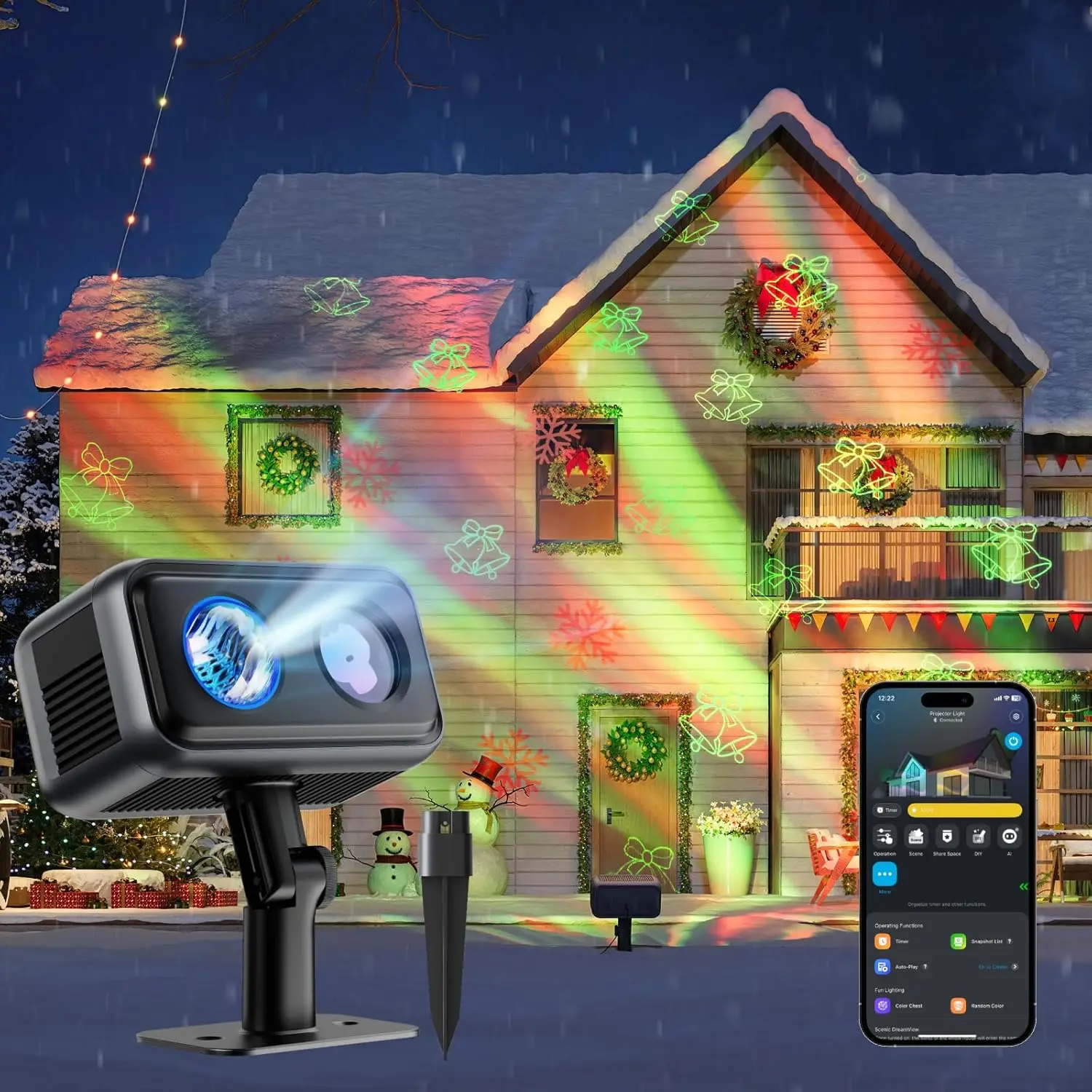 

Outdoor Projector Light with 16 RGB Patterns, 50+ Modes, Alexa/Google/Matter Compatible, IP65 Waterproof for Holiday Decor