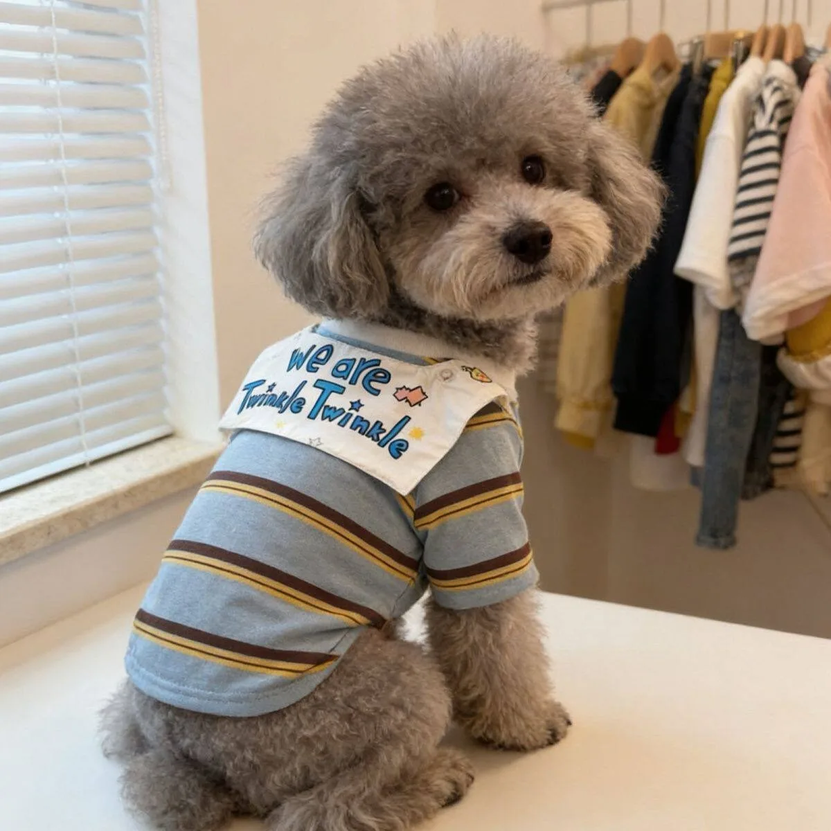 Puppy Anti Shedding Clothes Summer Thin Dog Vest Schnauzer Navy Collar Pullover Teddy Letter Printed Short Sleeved Shirt