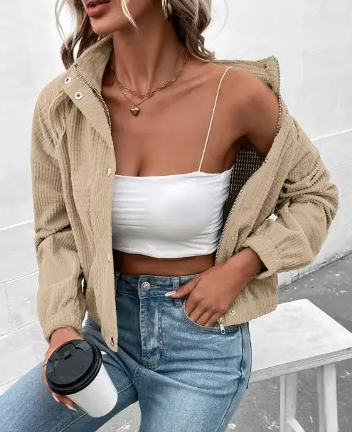 معطف المرأة 2025 الخريف الشتاء جديد الوقوف طوق سترة الإناث الملابس اليومية موضة جديدة سروال قصير سترة قصيرة للنساء #5