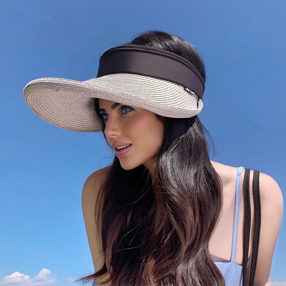 الصيف المرأة واقية من الشمس القش قبعة الربط القش التظليل الجوف أفضل قبعة أنيقة توالت حافة تصميم أوسع حافة كامل الوجه حماية