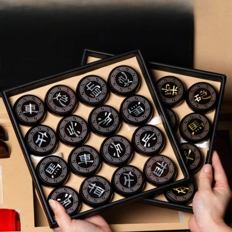 

Chinese chess intangible cultural heritage snail inlaid solid wood large set collection high-end gift