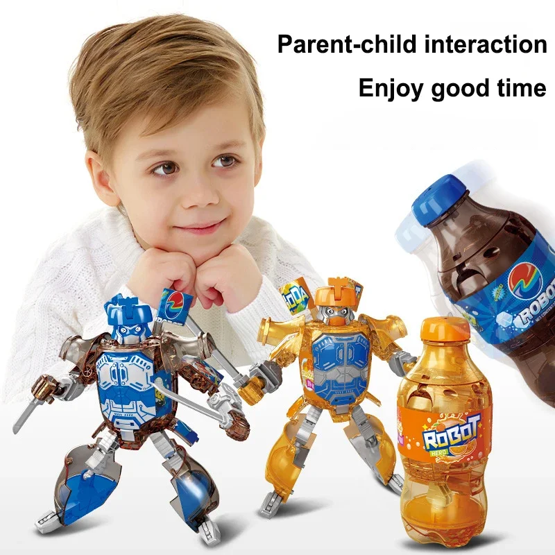 New Soda Transformable Robot Toy Dual-form Action Figure Creative Warrior Cola Orange Juice Boy Assembly Model Children's Toy