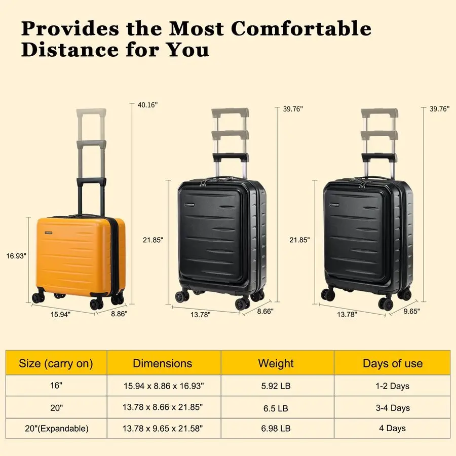 

Inch Carry On Luggage Airline Approved, Expandable Lightweight ABSPC Hard Shell Suitcases with 360 Spinner Wheels, TSA Lock, YKK