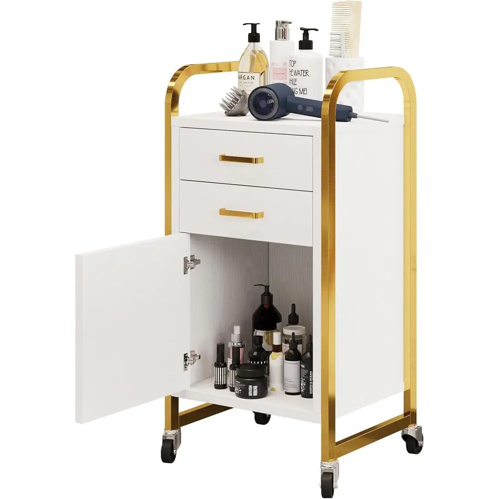 

Mobile Beauty Cart with Wheels, Dual Drawers, Storage Cabinet for Salon, Barbershop, or Tattoo Studio