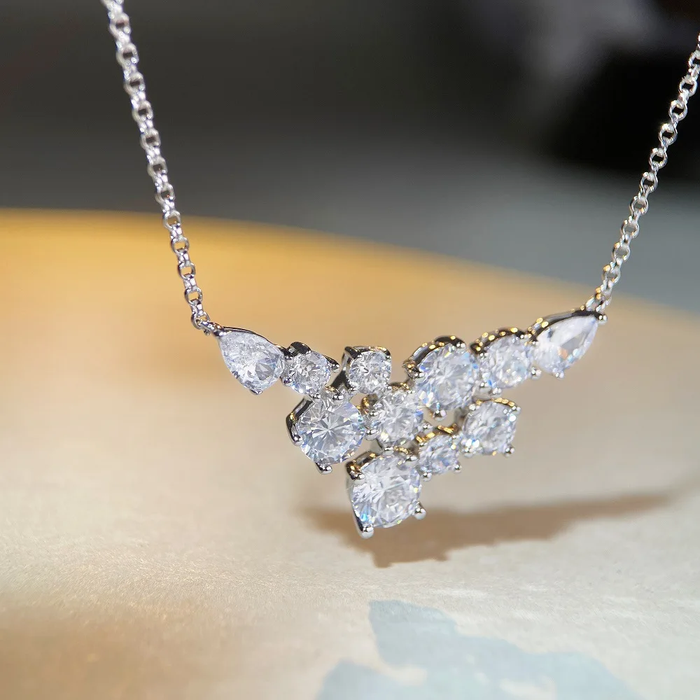 Full diamond collar necklace for women, PT950 platinum necklace for women with zirconium pendant