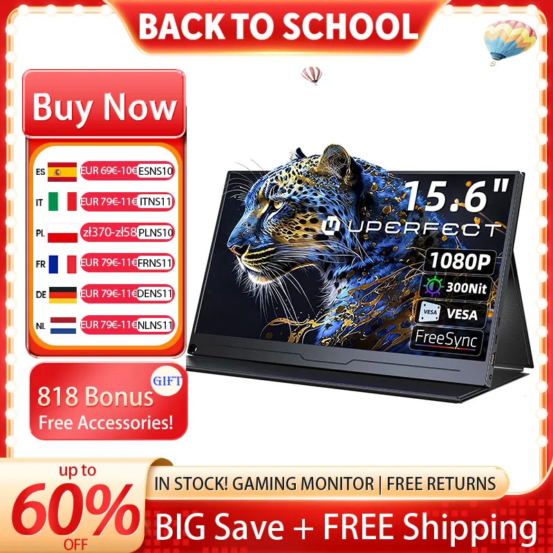 UPERFECT 15,6 Zoll LCD-Monitor Tragbarer ultradünner 1080P IPS FHD USB Typ C Display für Laptop Telefon XBOX Switch PS5 Gaming-Bildschirm