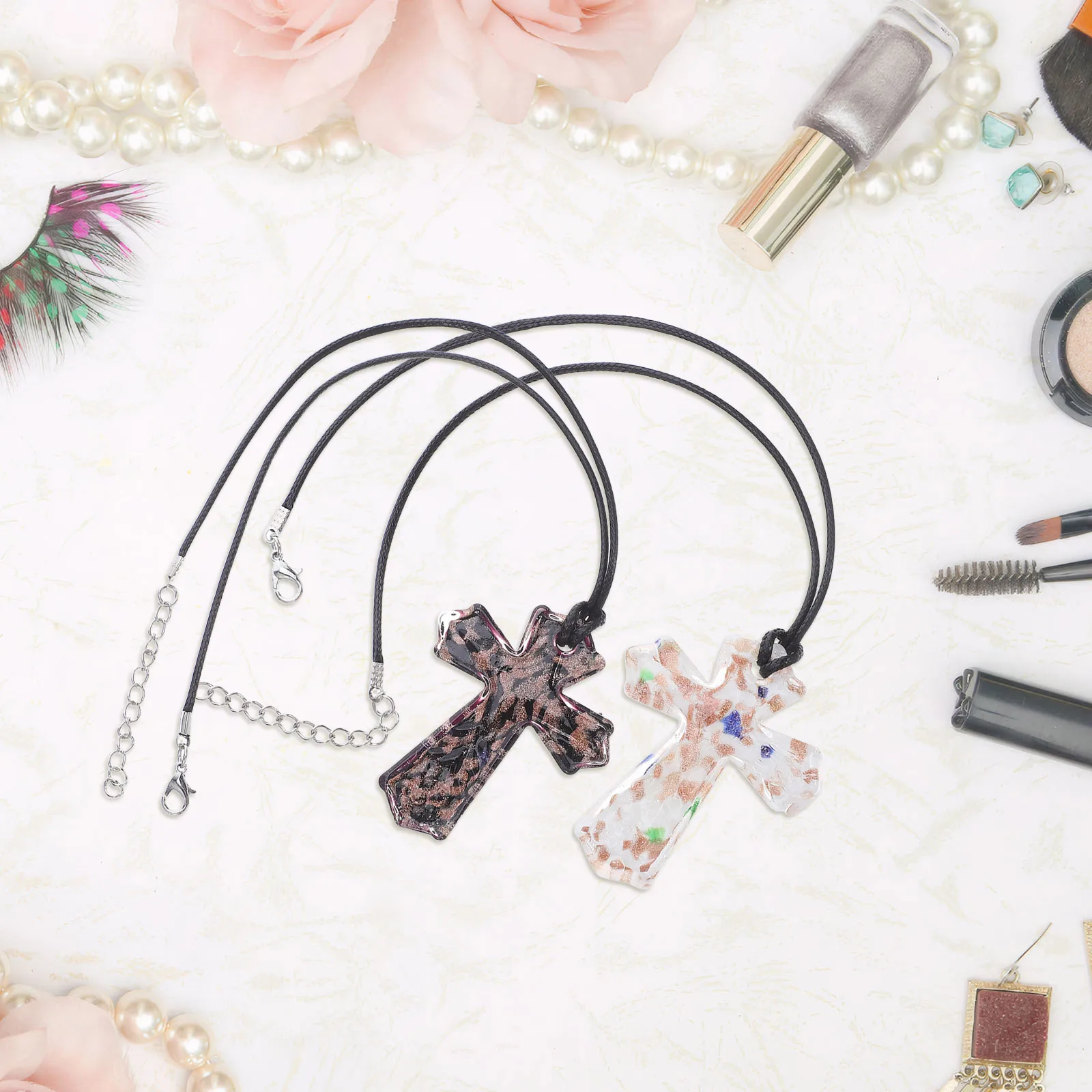 

2Pcs Glass Cross Pendant Handmade Goldstone Sand Crystal Cross Charm Religious Christian Necklace DIY Jewelry Making Accessories