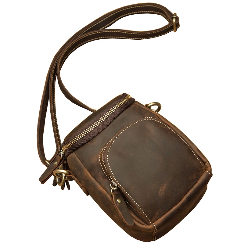 Vintage Handmade Genuine Leather Waist Bag For Men Retro Cowhide Leather Travel Shoulder Bag Daily Casual Cross body Sling Bag