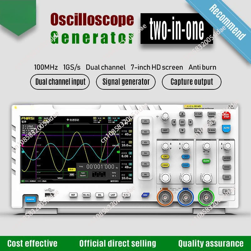 1014D Portable Digital Oscilloscope Osciloscopio Digital Multimeter 100MHz*2 2 In 1 Dual Channel Input Signal Generator