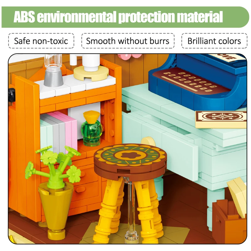 DIY 도시 따뜻한 침실 서재 집, 스트리트 뷰 모델 블록, 친구 건축물 가게, 미니어처 장난감, 여아, 598 개