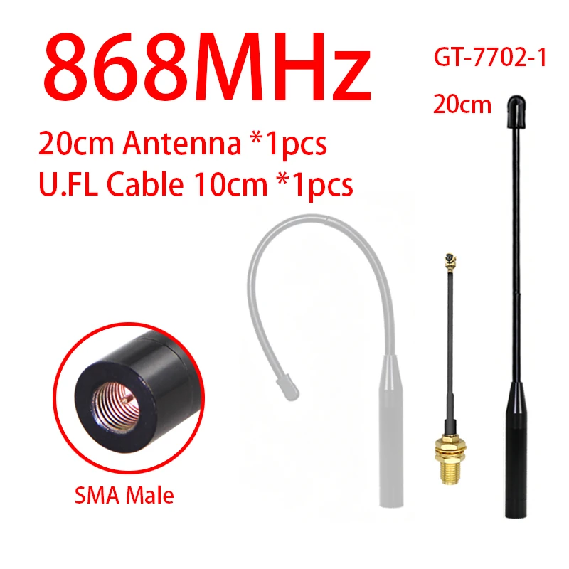 Antena Fleksibel GIZONT 868MHz LoRa SMA Male 863-870MHz High Gain Soft Antenna untuk Meshtastic LoRaWAN ESP32 Data Nirkabel