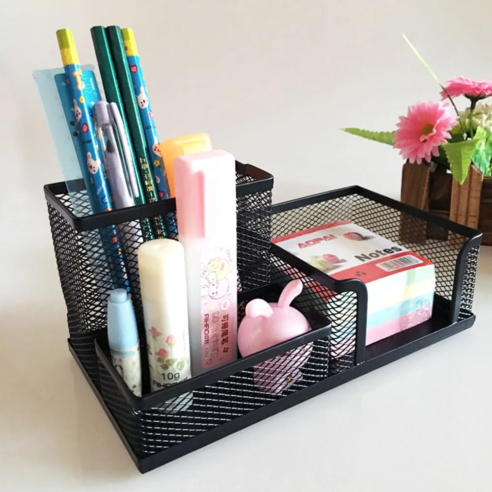 

Metal Mesh Table Organizer Long Lasting Desk Storage Stationery Keys Cosmetics Easy Clean Office Supplies Compartment