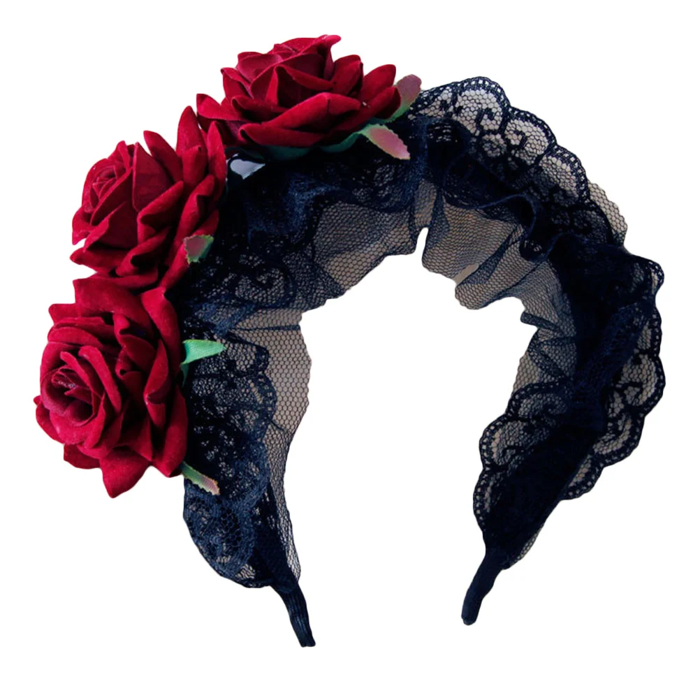 1PC Rose Lint Hair Headband Wide Lace Hair Band Head Accessory for Lady Girls hair hoop rose hair band