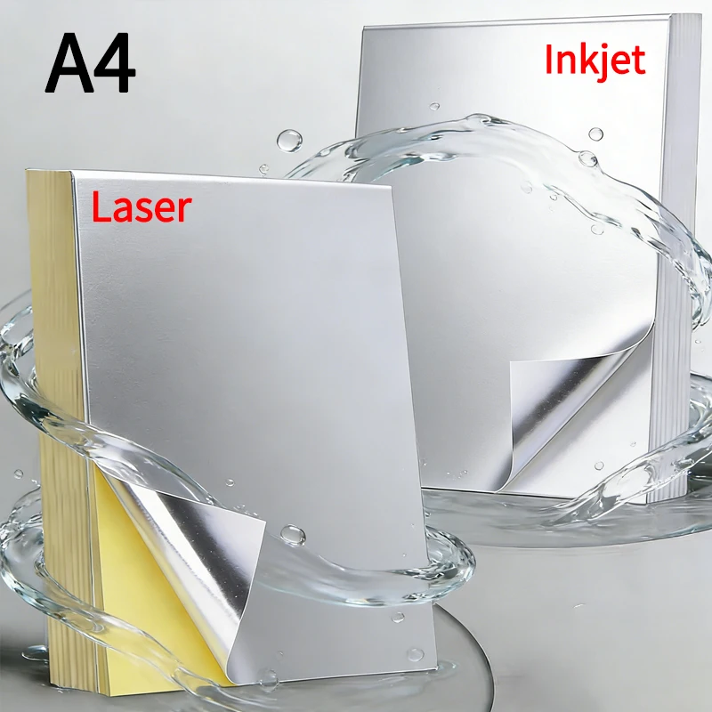 Papier adhésif argenté mat A4, 20 pièces, résistant à l'eau, résistant aux déchirures, adhésif puissant, capacité d'impression jet d'encre et laser, autocollant