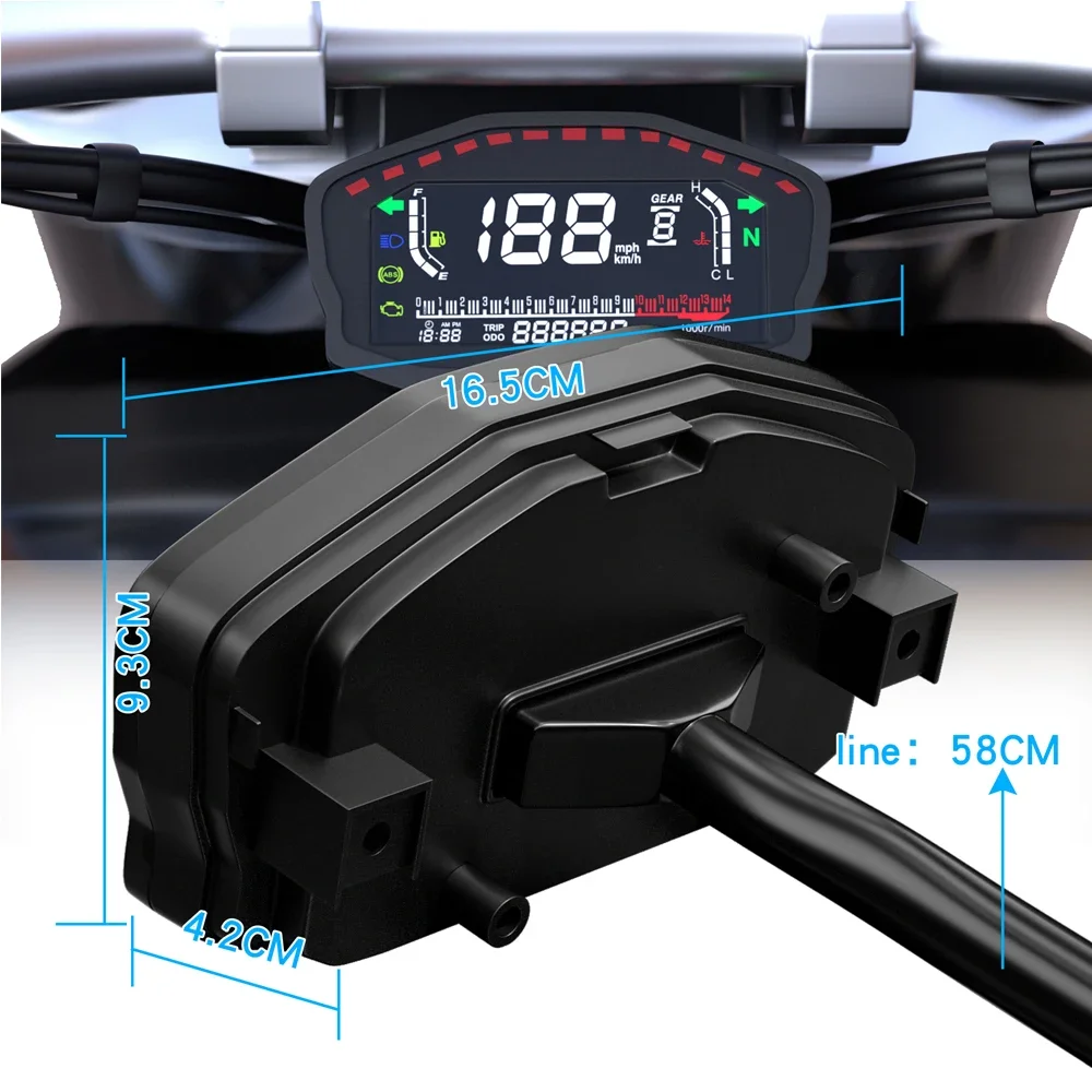 ELING GPS Speedometer with RPM Tachometer Fuel Gauge Water Temperature Gauge Multi-Function LCD Display for Motorcycle Vehicle