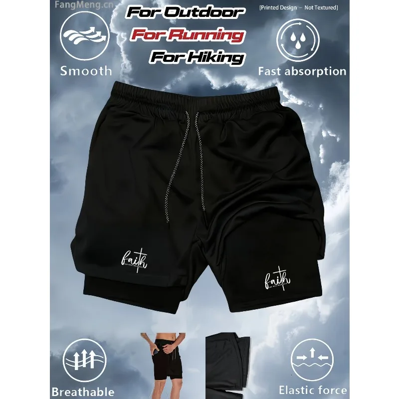 Comfortable Elastic Men's 2-in-1 Running Compression Shorts Training Gym Sportswear Multi-functional Fitness with Pockets Loop