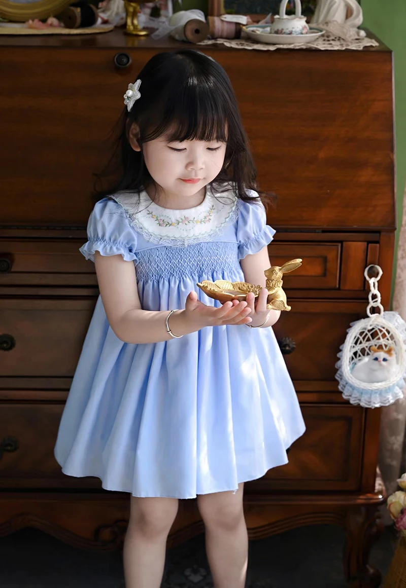 2024 Girls Handmade Heirloom Dress Kids Spanish Boutique Smocked Dresses Children Baby Summer Smoking Embroidery Frocks Clothes