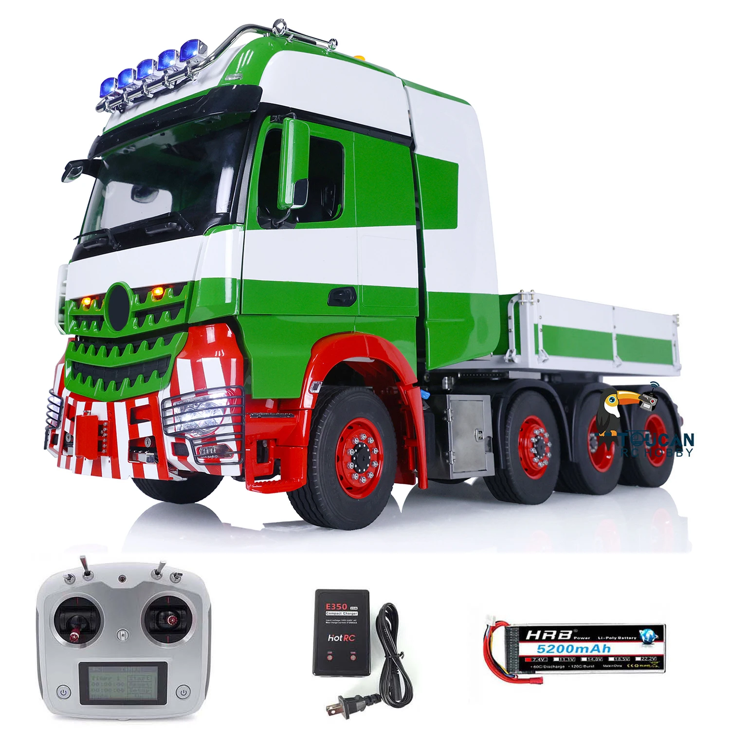 Geschenken Lesu 8X8 Metalen Rc Tractor Truck 1/14 Rtr Afstandsbediening Auto Emmer Model Geluidslicht Systeem Licht Bumper Diy Speelgoed Voor Jongens