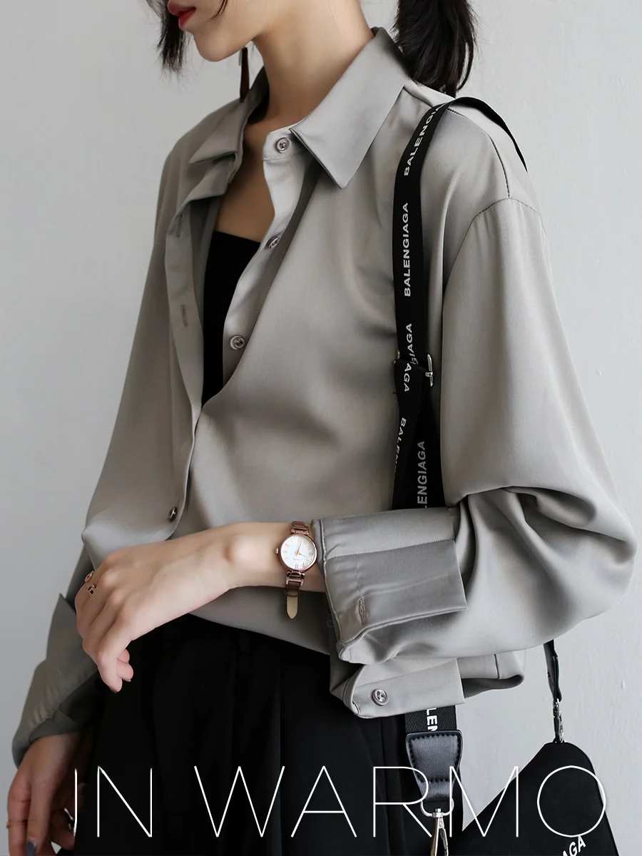 

Warmo ey Long Sve Свободная женская блузка irt Hong Kong Sle Versatile OL Top Простой дизайн Осень-зима Faion Женская блузка