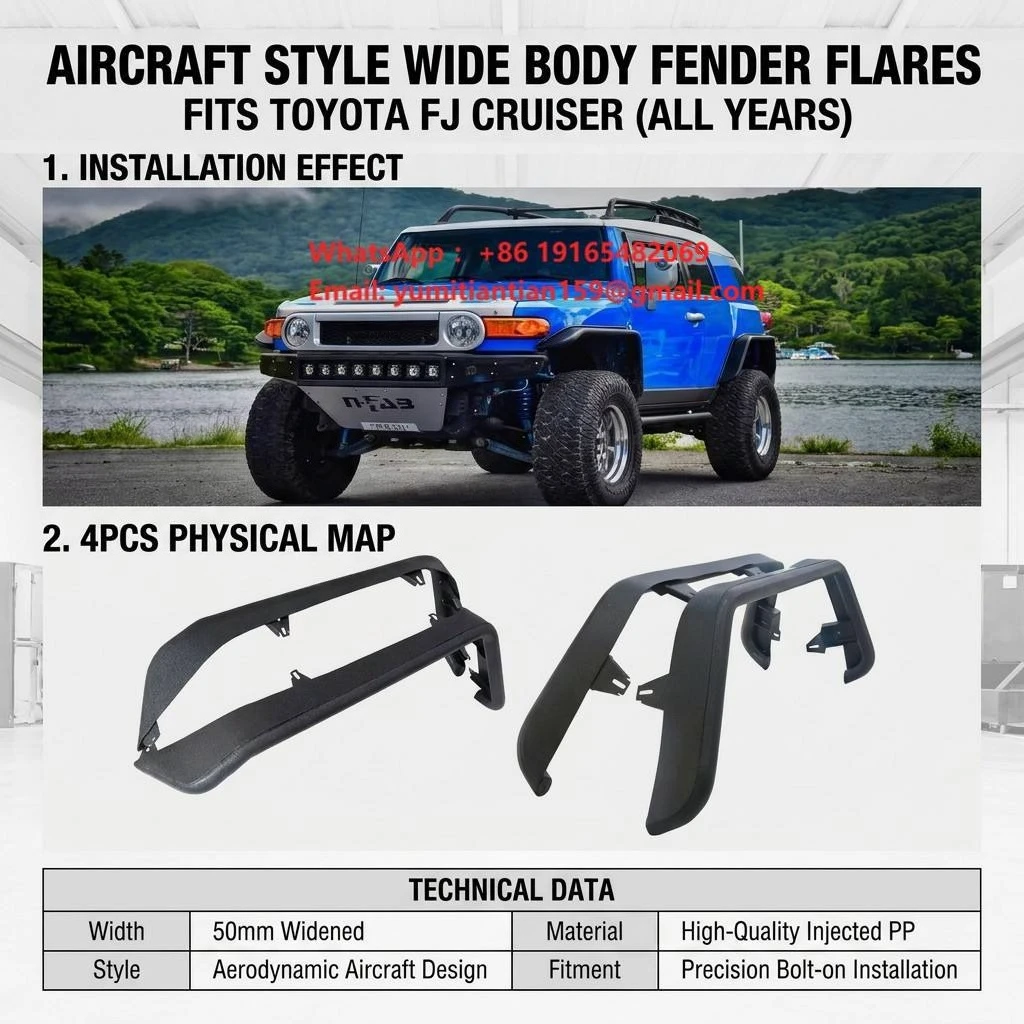 Heavy Duty Steel Aircraft Style Wide Body Fender Flares Fits FJ Cruiser 2007 2022 Offroad SUV Extension YURAN Series