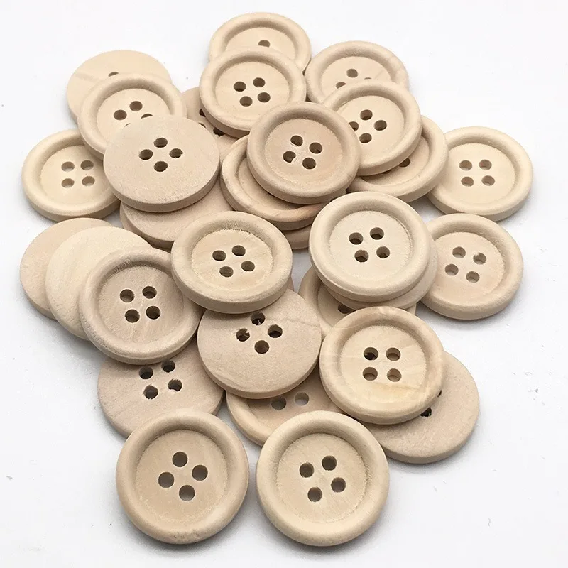 50pcs/set Natural Wooden Buttons with 4 Holes for DIY Crafts & Sewing Projects, Decorative Clothing Accessories view 2