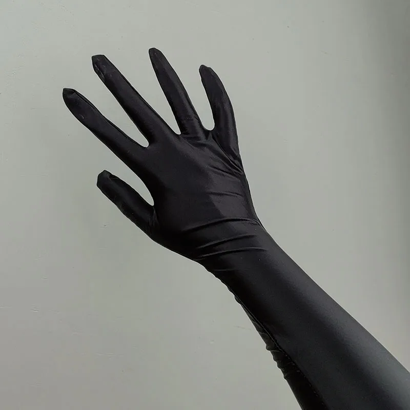 Sexy Black Silky Glossy Smooth Long Glove Cosplay Nightclub Dance Performance Thin High Eastic Summer Sunscreen For Women Sleeve