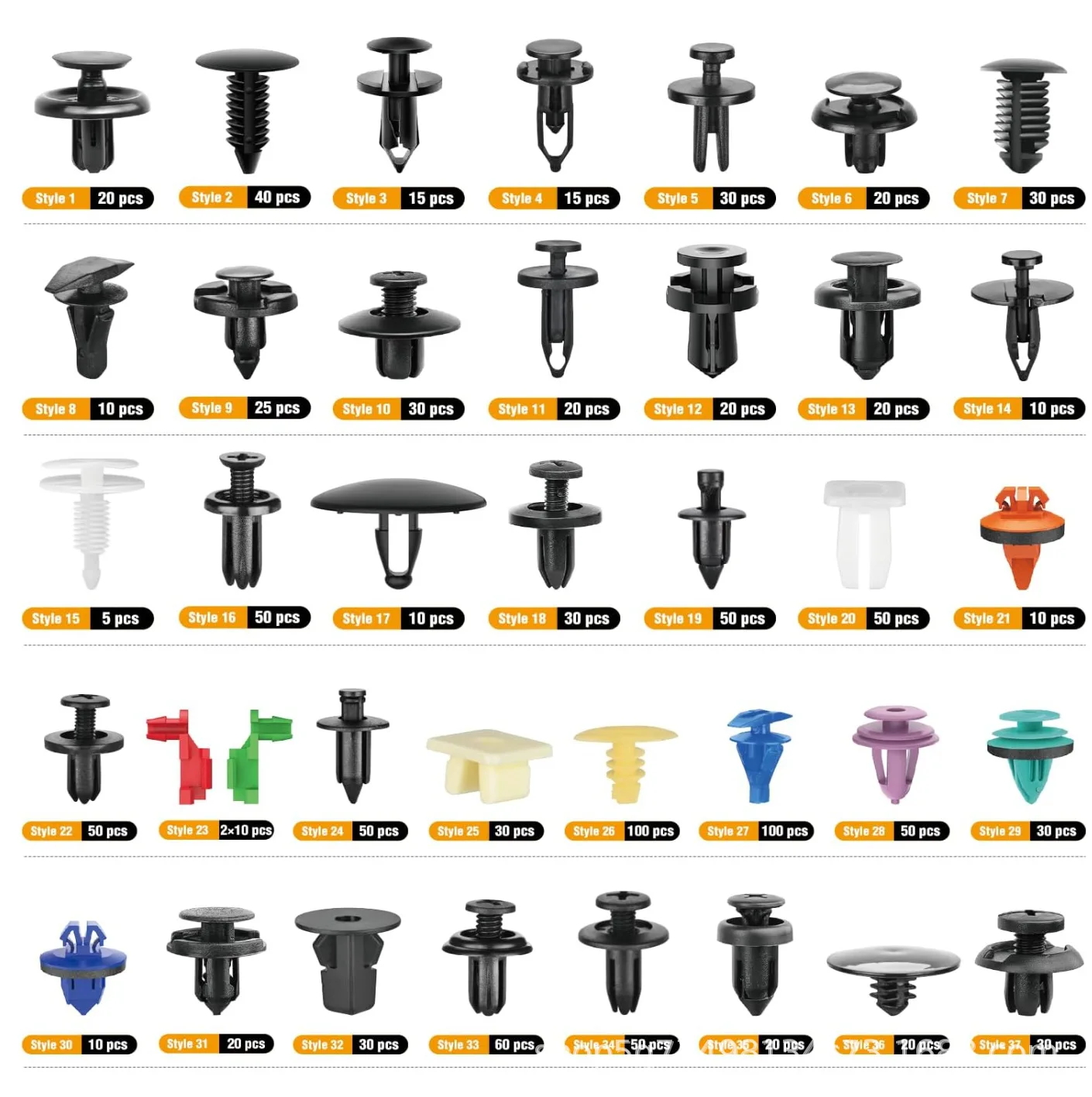 1295-teiliges Auto-Befestigungsclip-Set: Kotflügel-Nieten, Kunststoffclips, Karosserie-Drucknieten, Stoßstangen- und Türverkleidungs-Reparatur-Kit – Detail 3
