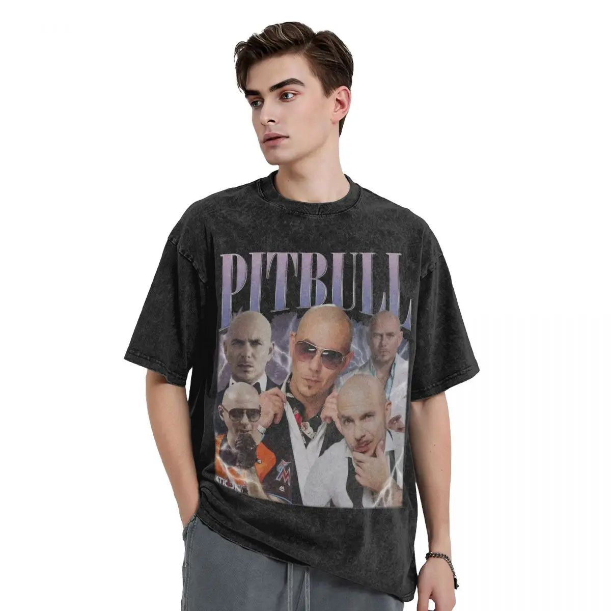 Pitbull Mr Worldwide Washed T Shirt Streetwear Hip Hop Vintage T-Shirts Tees for Men Women Short Sleeve Harajuku Printed