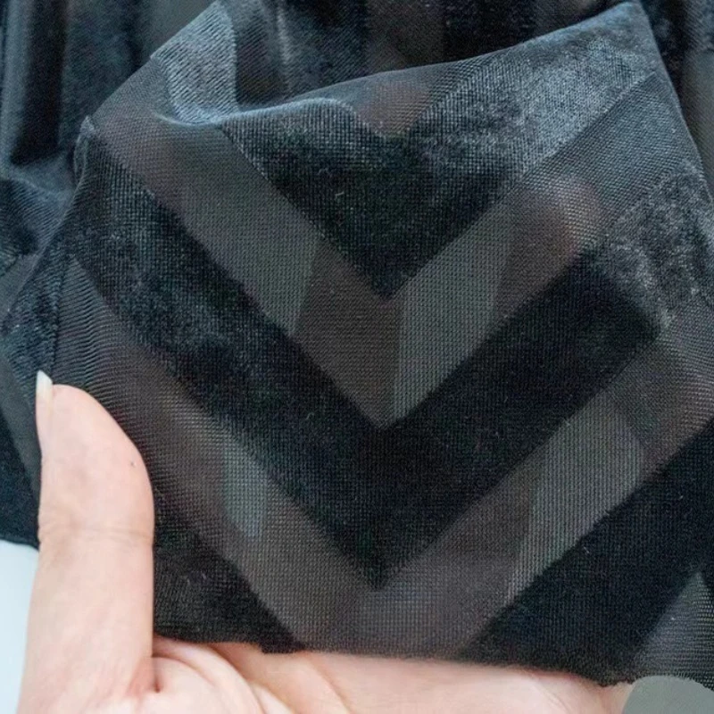1meter Black Color Stretchy Brocade Jacquard Velvet Fabric Nigeria George Fabric Upholstery Fabrics for DIY Sewing Clothing