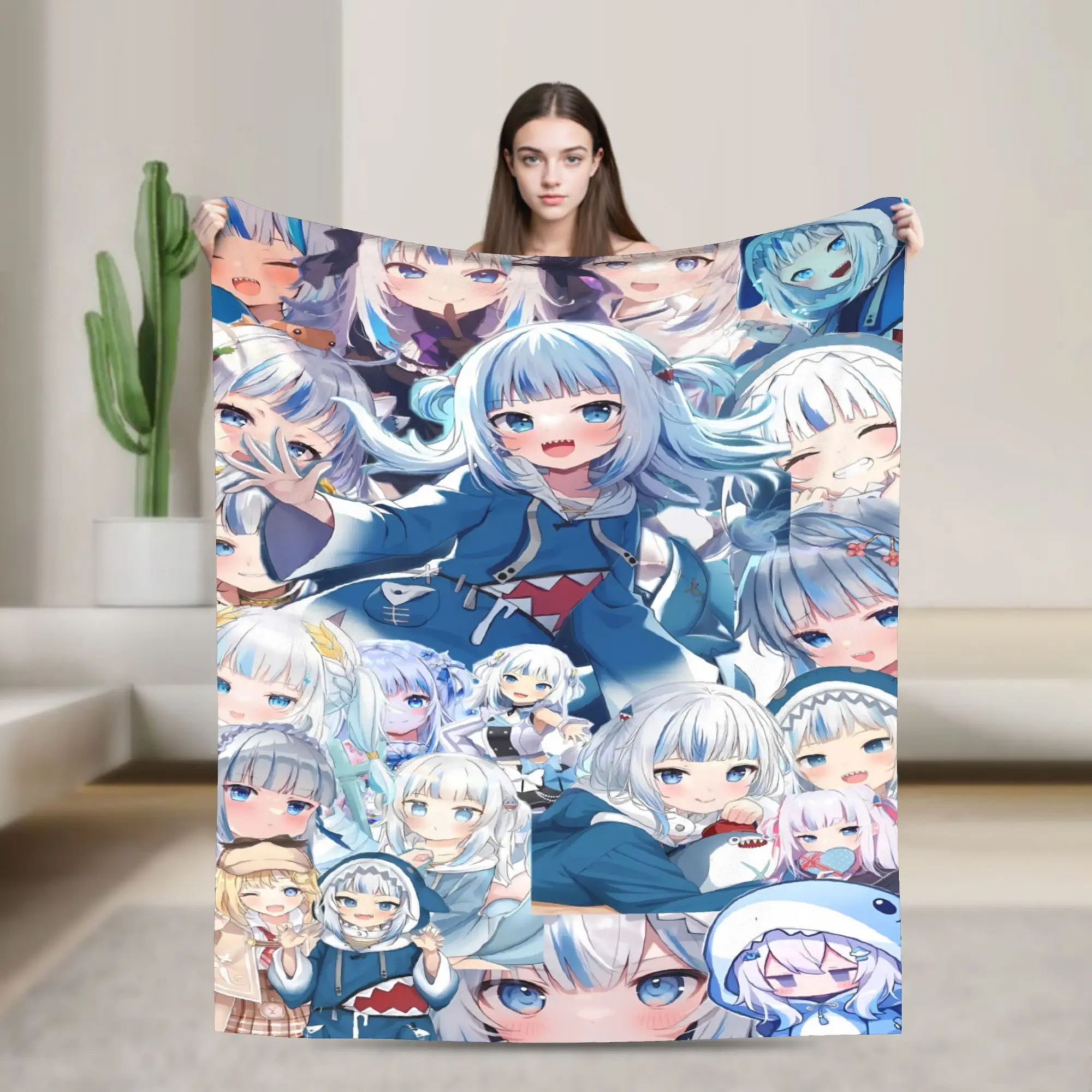 Gawr Gura Group Gather Warm Soft Blankets  Girls Boys Plush Bedding Throws Funny Outdoor Flannel Bedspread Sofa Bed Cover