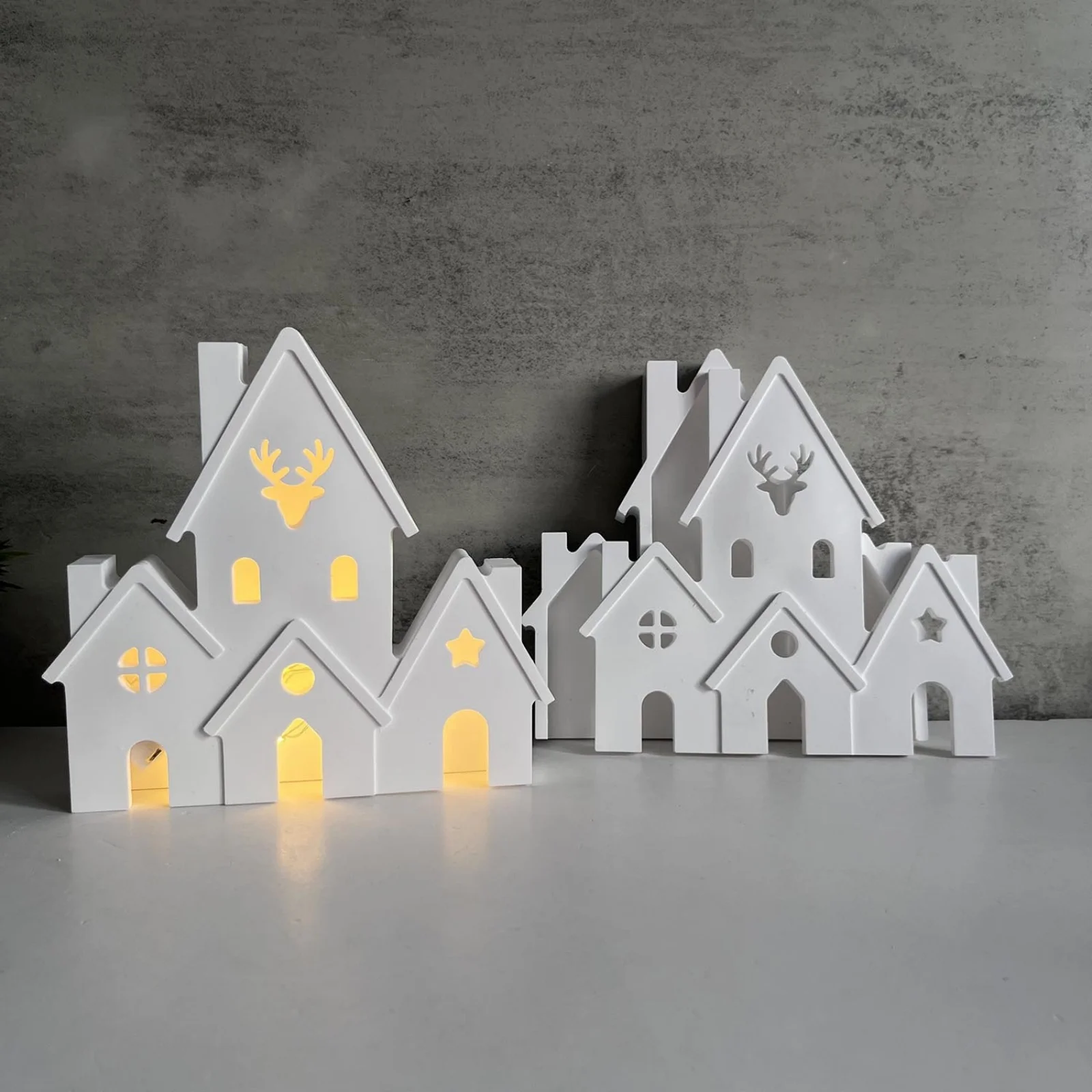 European Style House Silicone Mold LED Night Light Gypsum Mold Christmas Elk Aromatherapy Warm Light Houses Plaster Molds