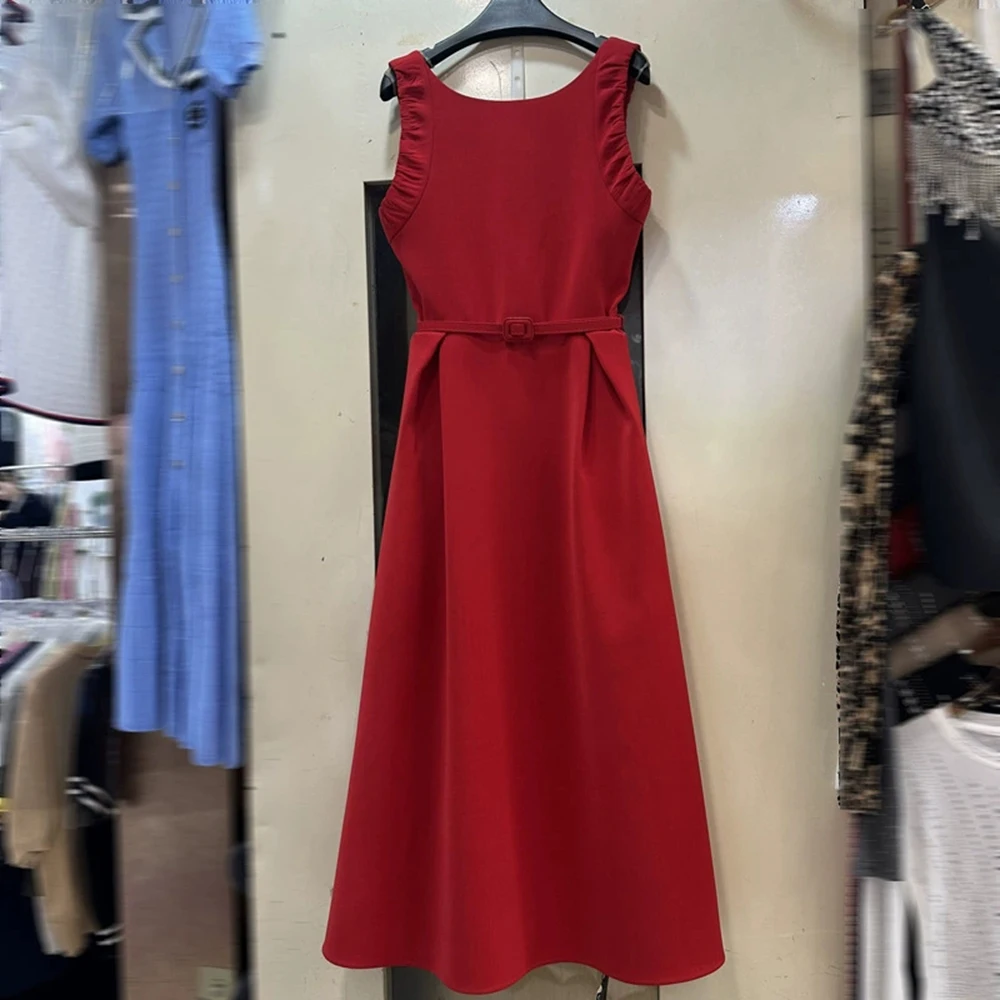 

Европейское и американское вьетнамское нишевое простое длинное платье без рукавов с квадратным воротником, тонкая юбка с открытой спиной, новый стиль-GZXX389