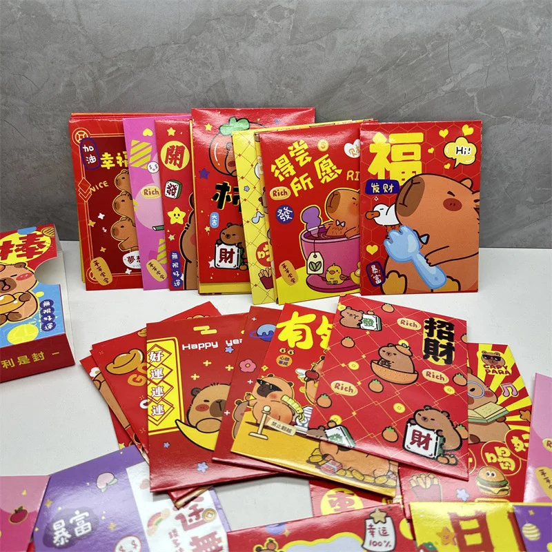 36Pcs/Pack 2025 CNY Capybara Cartoon Year Red Packet Cutie Cartoon Red Envelope Cartoon Angpao Gift