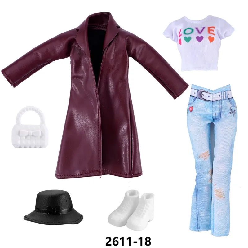 ملابس دمى بطول 30 سم، طقم أزياء فاخر يتضمن معطف جلدي بياقة فرو وسروال وتنورة لدمى السوبر موديل مقاس 1/6