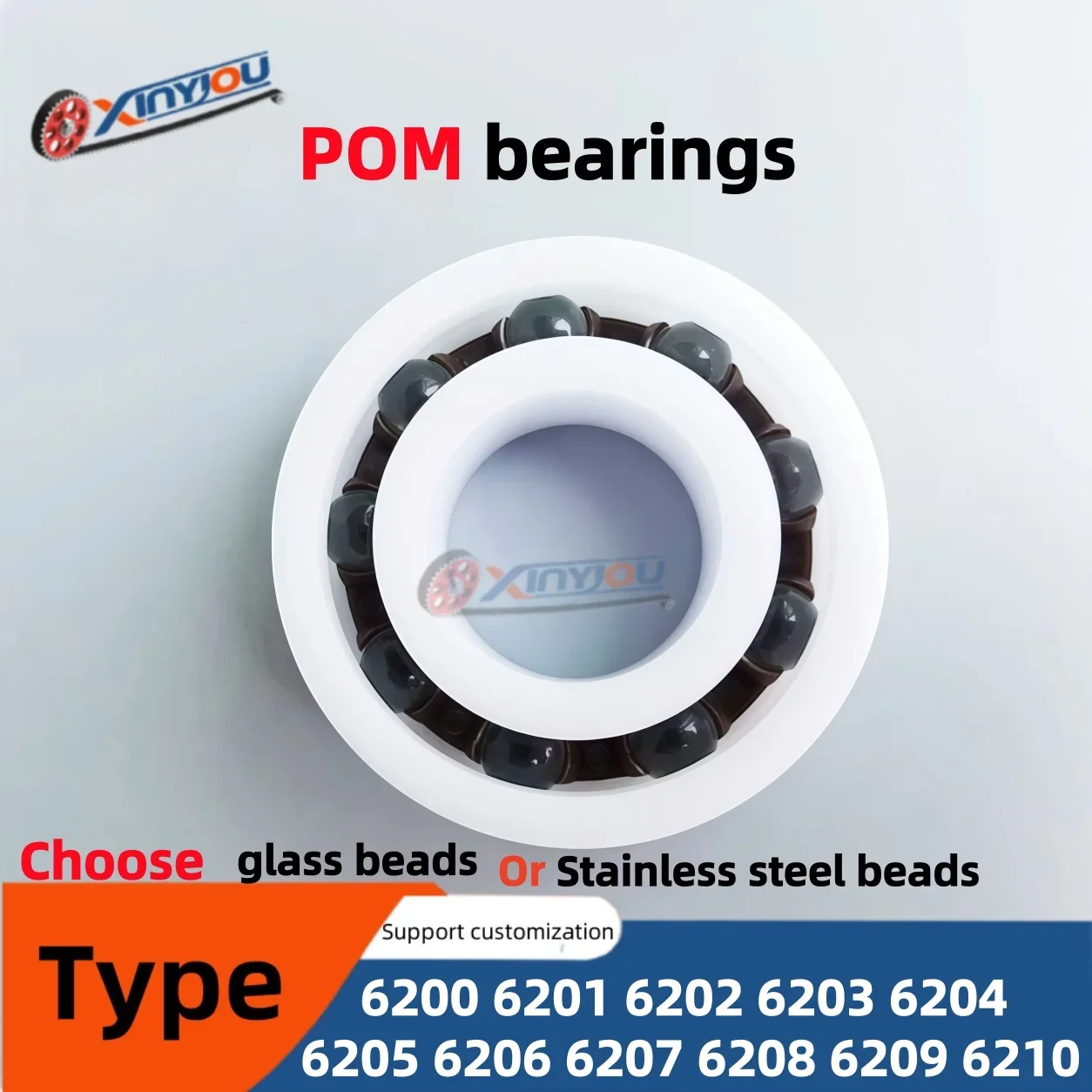 POM Plastic Bearing 6200 6201 6202 6203 6204 6205 6206 6207 ~~ 6210 with Glass 304 Stainless Steel Balls Corrosion Resistant