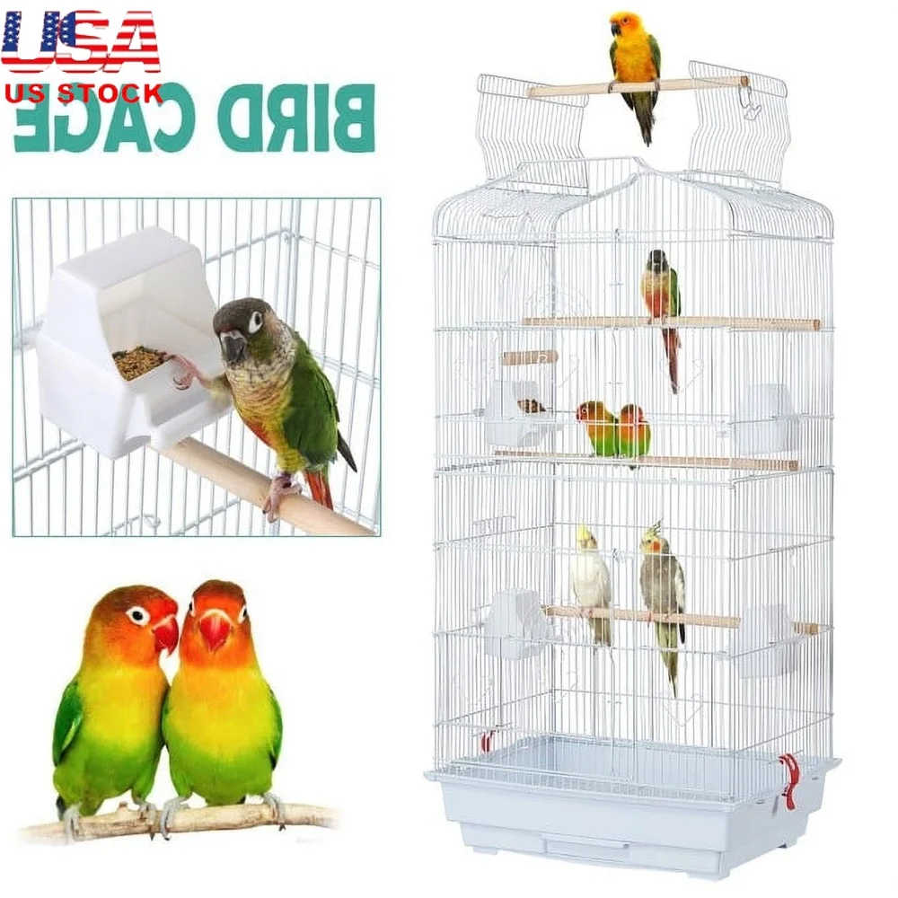 

36 Inch Metal Bird Cage with Playtop Perches Feeding Bowls Swing Portable Easy Clean Small Medium Birds