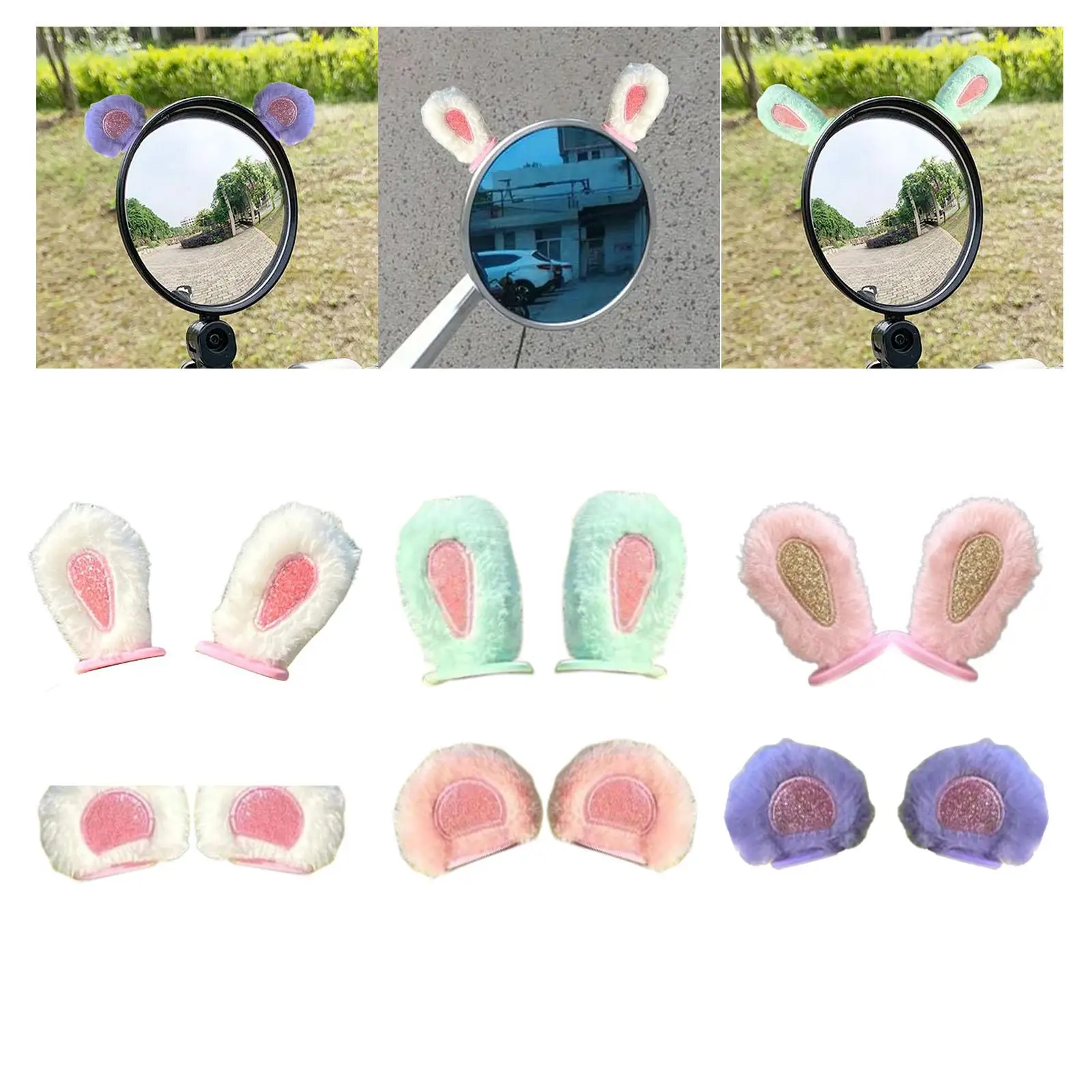 

Plush Ears Attractive Versatile Easily Install Creative Design 2x Helmet Soft Ear Electric Scooter Rearview Mirror Decoration