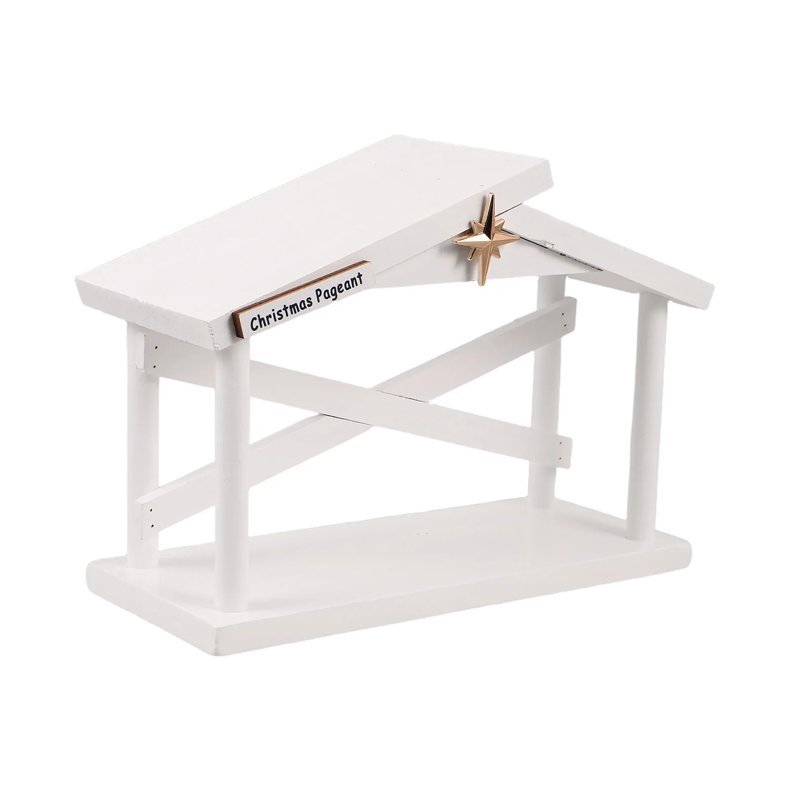 

Wooden Christmas Nativity Stable Rustic White Manger Handcrafted for Indoor Tabletop Mantel Decor Jesus Birth Scene