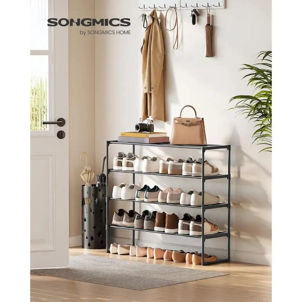 4-Tier Metal Shoe Organizer, Stackable Storage Rack, Holds 20-25 Pairs, Upright or Inverted, 11.8x36.2x29.1, Black