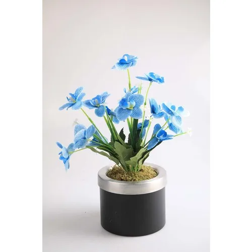 Kibrithane Flower Artificial Flower Metal Flower Pot Blue Fabric Orchid KC00200814