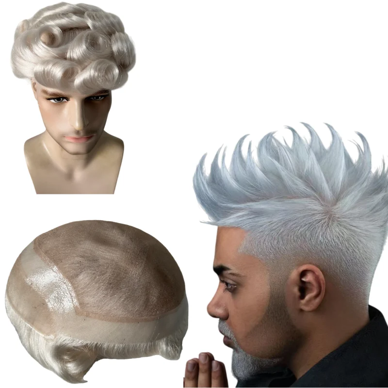 

Индийские натуральные волосы для замещения волос, платиновый цвет # Новый парик 60RY New Hollywood 8x10 для европейских мужчин