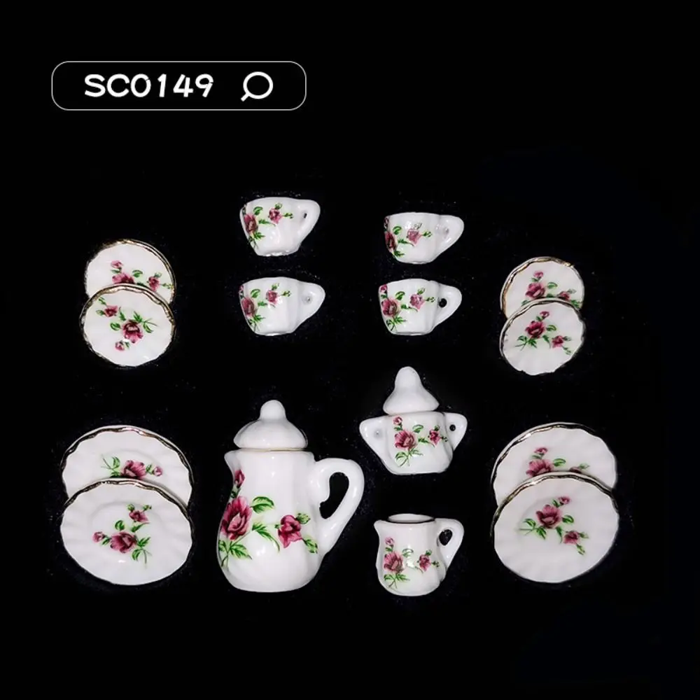 

Ceramic Dollhouse Miniature Tea Set Tableware Tray Doll House Cup Model Set Flower Kettle Miniature Porcelain Tea Cup Set