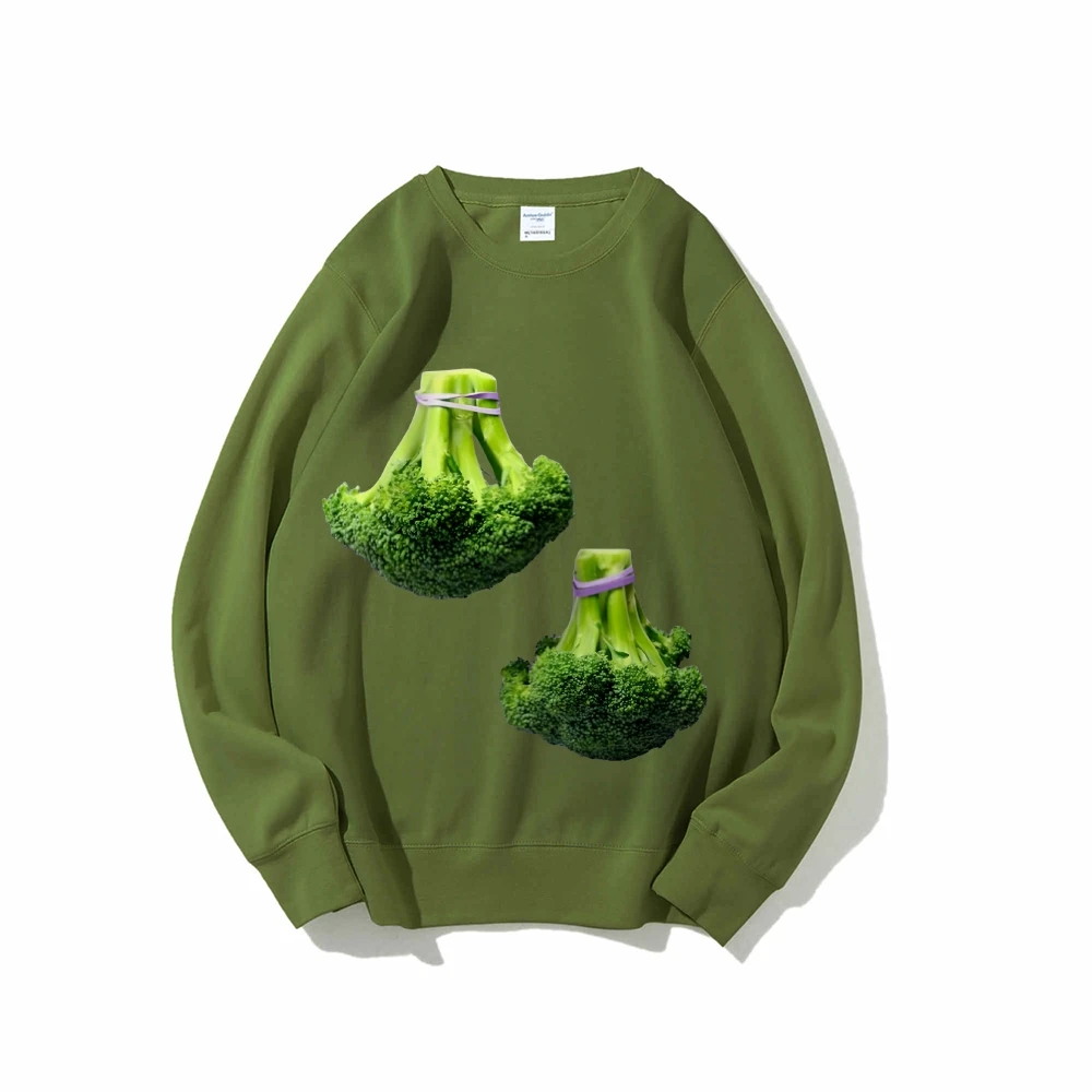 

Casual Crewneck Sweatshirt Y2K Clothes Broccoli Hoodie All Cotton High Quality Oversize Colorful Green Print Fresh Y2K Trend