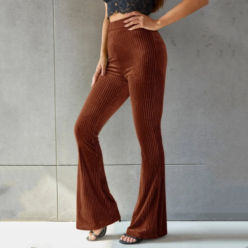 BKLD 2025 New Women Clothing Fashion Solid Color High Waist Velvet Pants Sexy Party Clubwear Causal Trousers Flare Pants