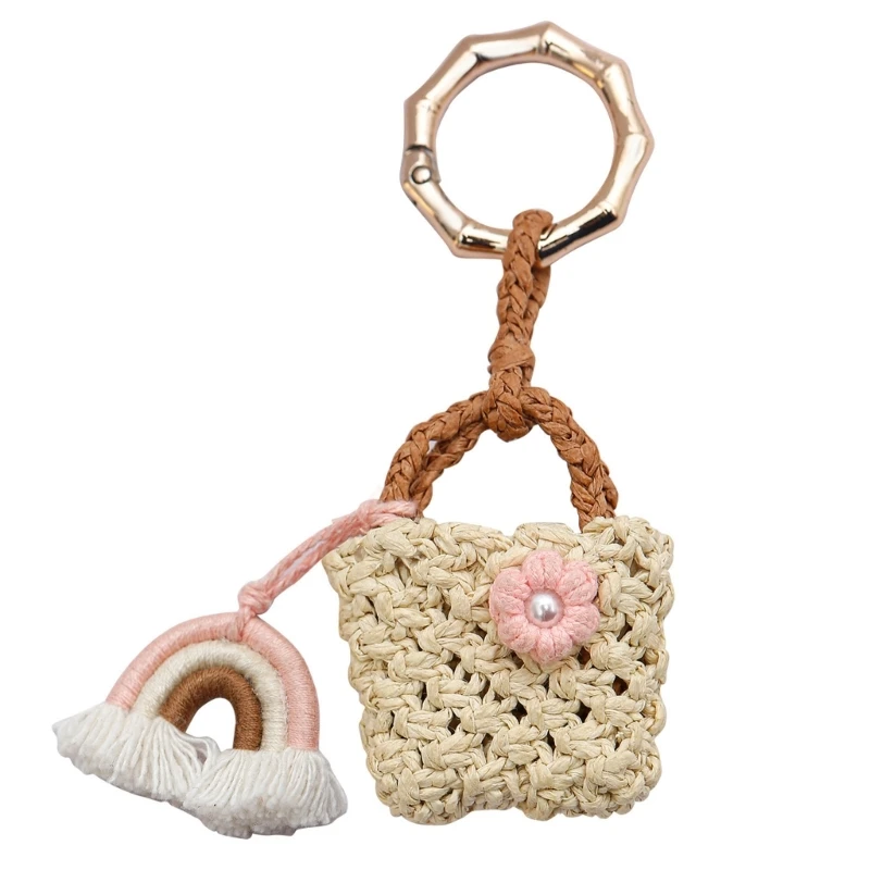 Elegant Colorful Handmade Raffia Keyring Sturdy Pendnat Keychain Charm Craft Supplies for Bags and Phones Decoration